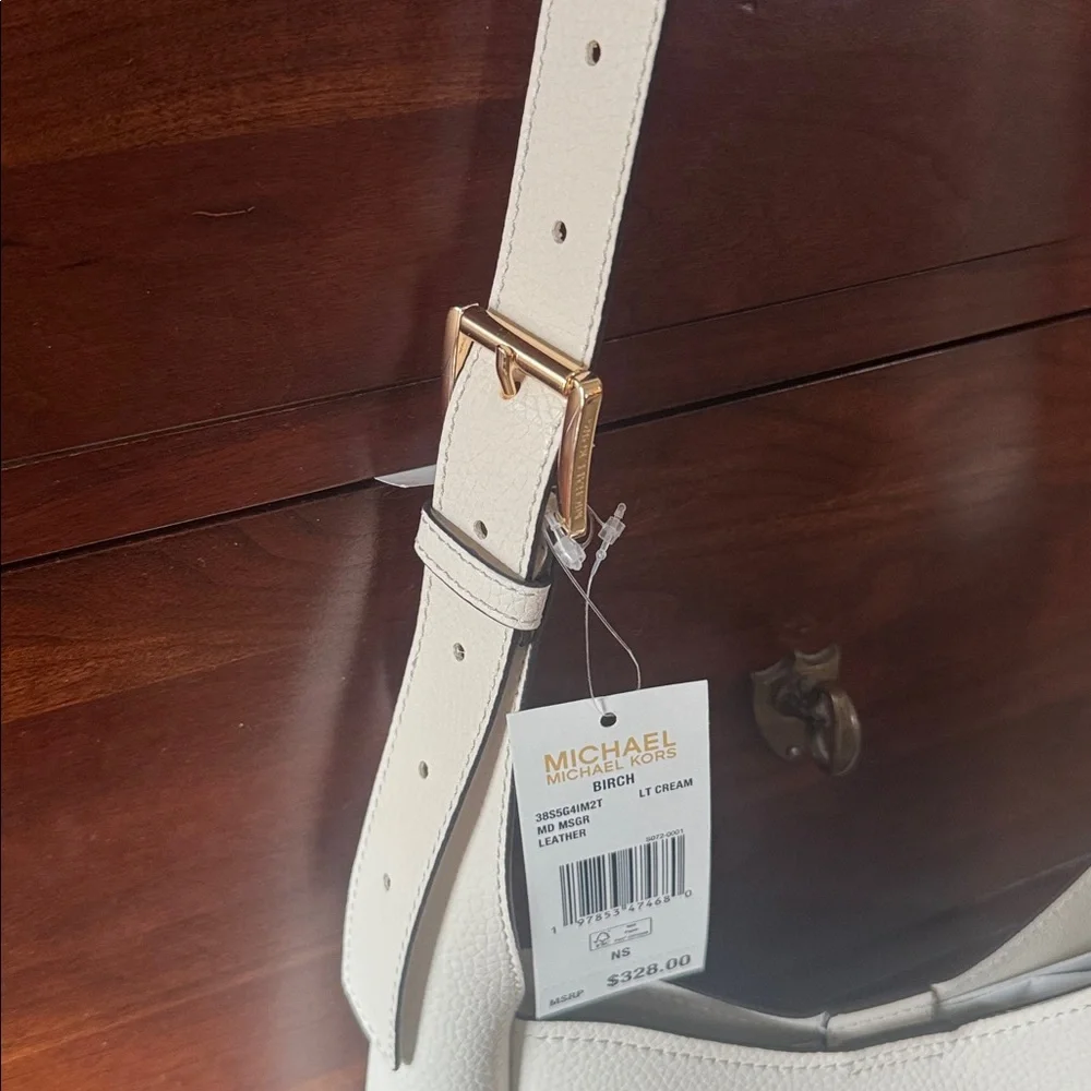MICHAEL KORS Birch in Lt Cream Medium Pebbled Leather Messenger Bag NWT $328